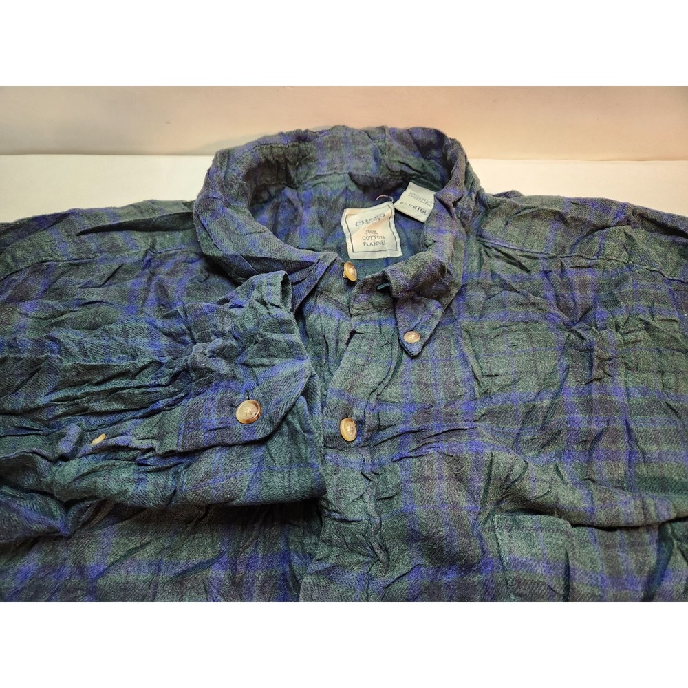 Chaps Plaid Flannel Button Down Shirt Mens 2XT Green Blue Long Sleeve